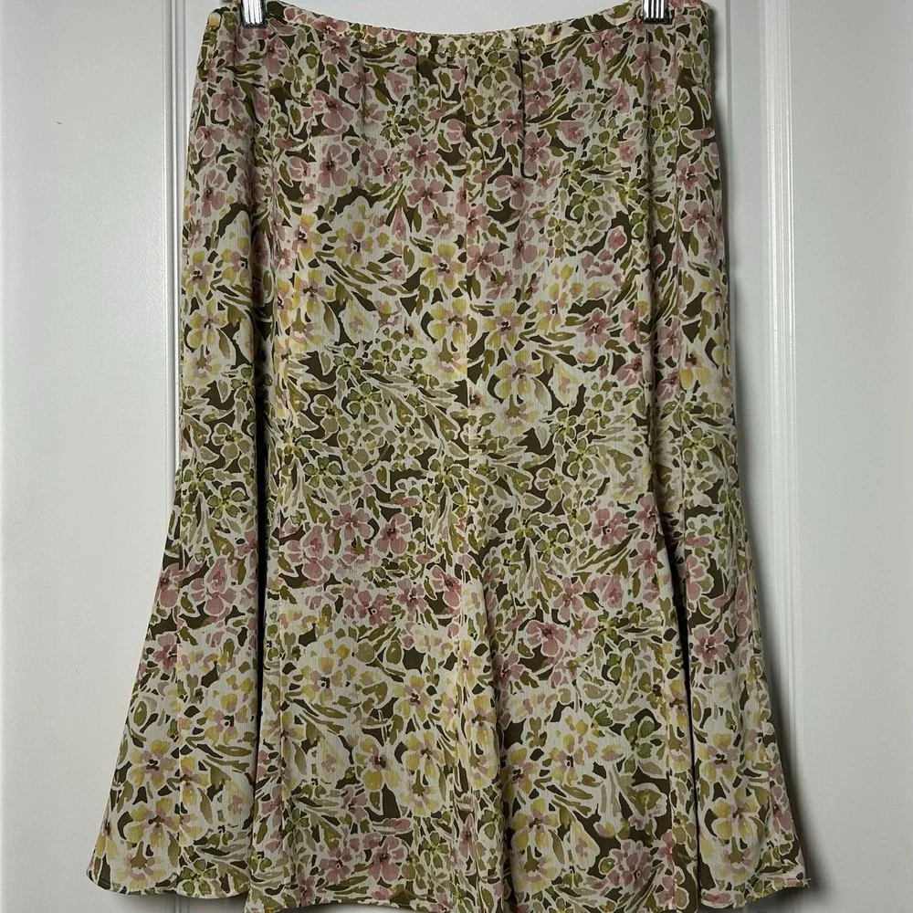 Ratio Floral Print A-Line Midi Skirt Cottagecore‎ Coastal Grandmother Boho Style